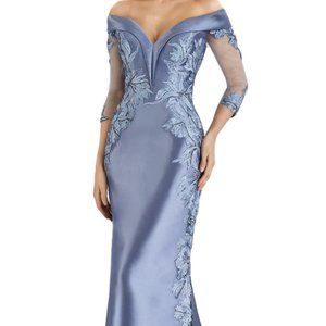 Feriani Couture Embroidered Off the Shoulder Trumpet Dress